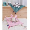 Doudou plat panda vert avec marionnette à doigt - 30 cm