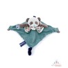 Doudou plat panda vert avec marionnette à doigt - 30 cm
