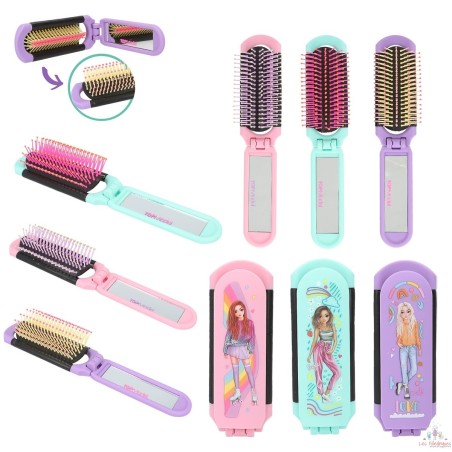 Brosse à cheveux pliante à tige TOPModel avec miroir