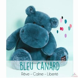 Peluche Hippopotame HIP'POP - Bleu canard 40 cm