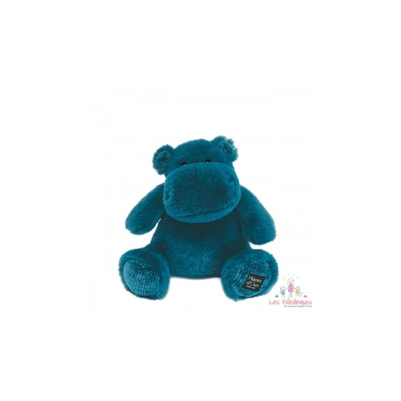 Peluche Hippopotame HIP'POP - Bleu canard 25 cm