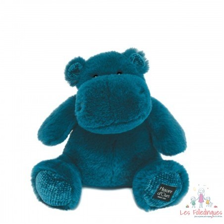 Peluche Hippopotame HIP'POP - Bleu canard 25 cm
