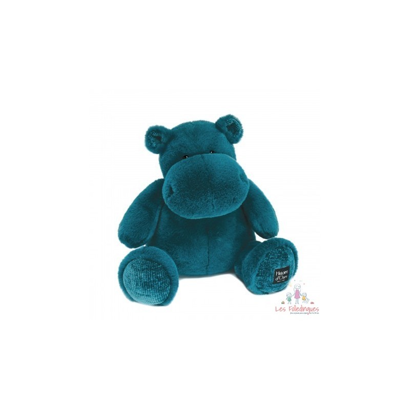 Peluche Hippopotame HIP'POP - Bleu canard 40 cm