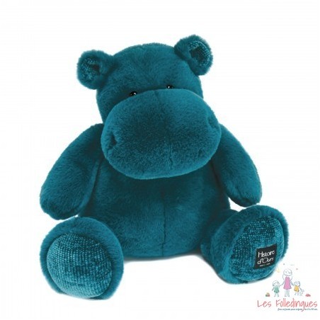 Peluche Hippopotame HIP'POP - Bleu canard 40 cm